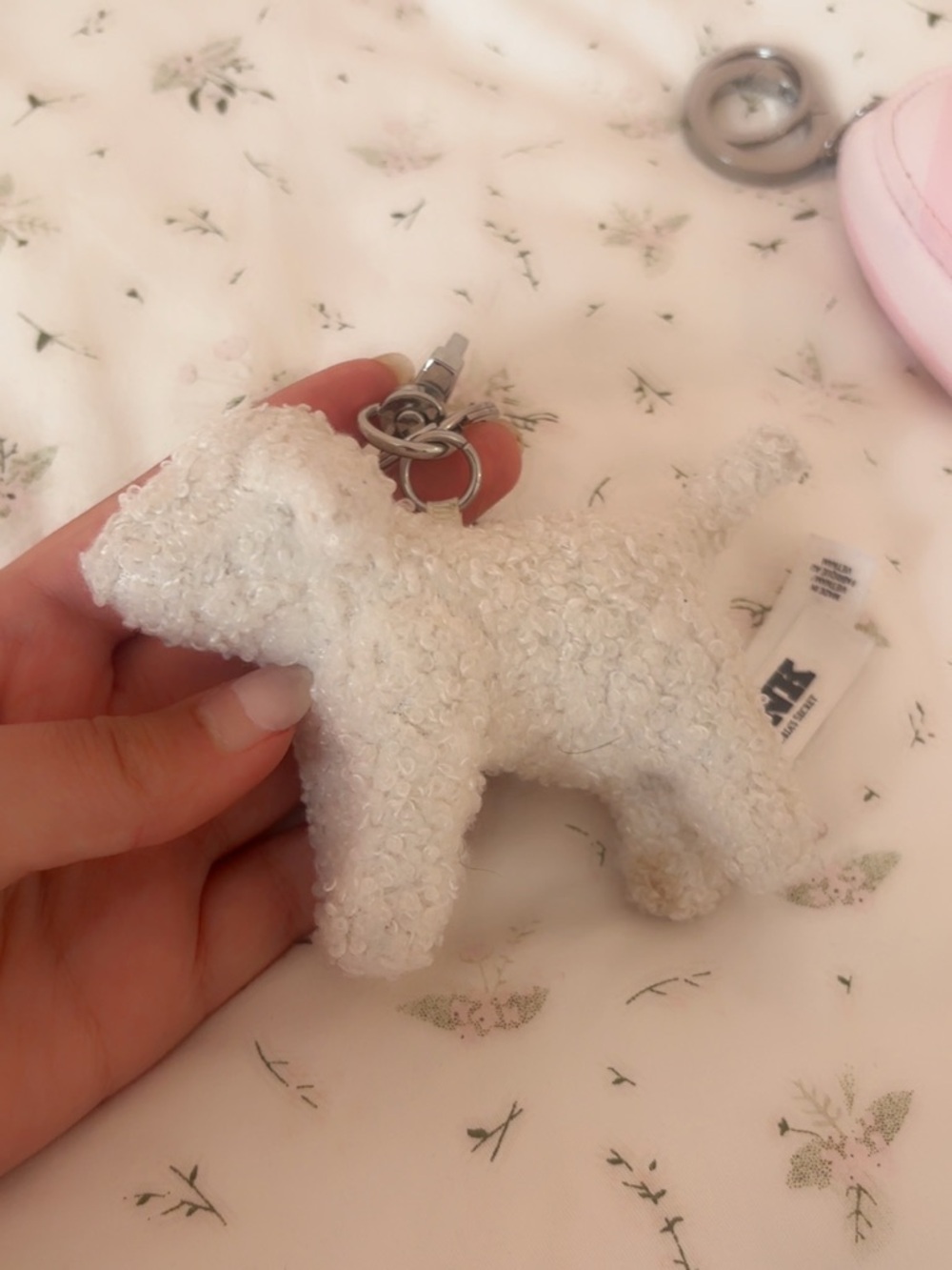 Victoria Secret PINK Plush White Dog Keychain